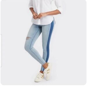 Spanx Womens Skinny Pull-On Jeans Slimming‎ Distressed Side Stripe Two Tone XS